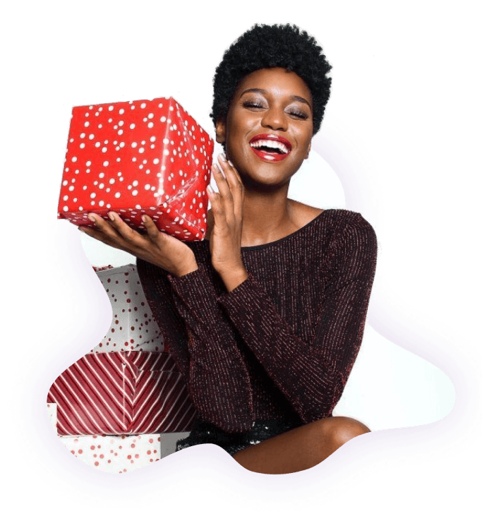 A woman holding a gift box